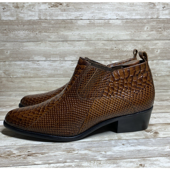 Stacy Adams Ankle Boots Mens 9 Sunset Brown Snake Embossed Dressy - Picture 7 of 10